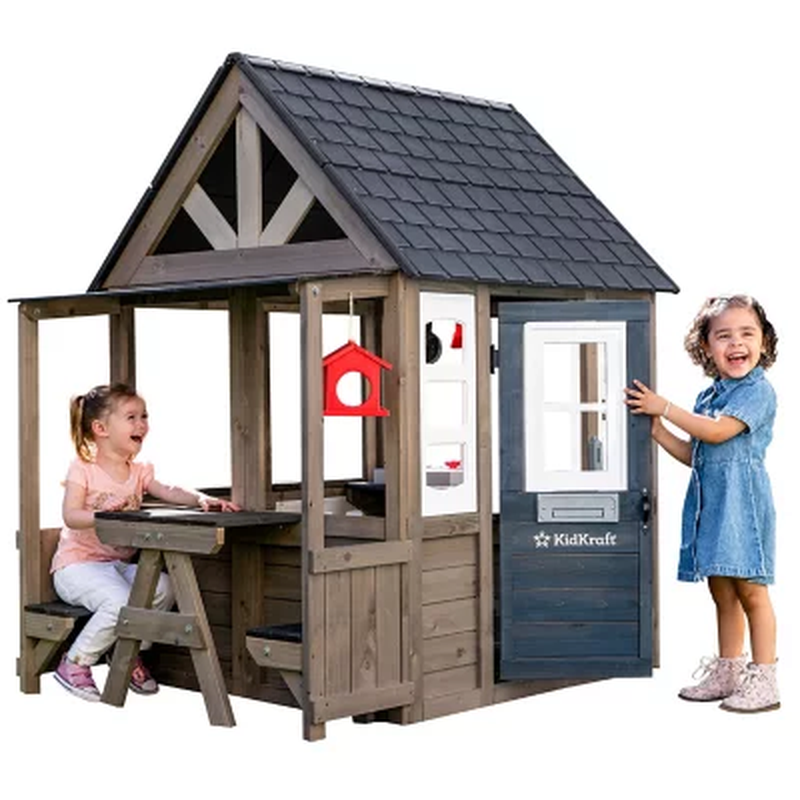Kid Kraft Valley View Wooden Playhouse with Picnic Table, Mailbox and Outdoor