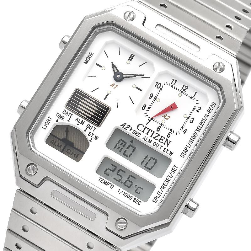 Pre-owned Citizen Collection Jg2120-65a Record Label Thermo Sensor Watch Ana-digi Temp