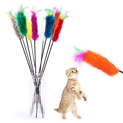 1PCS Great Kitten Play Interactive Fun Toy Cat Teaser Wand Pet Colorful Feather