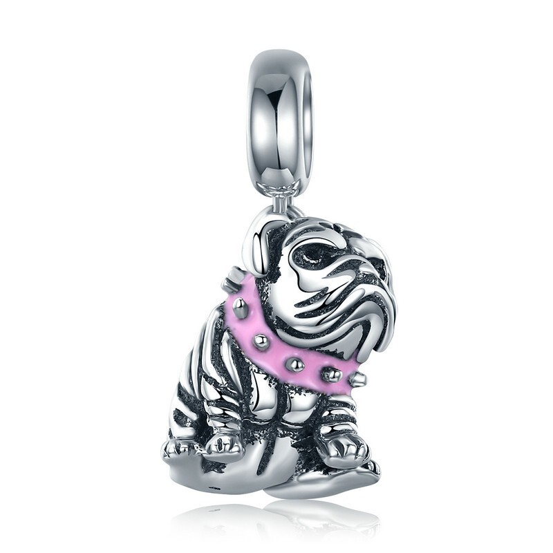 Cute British Bulldog Dangle Charm Pet Animal Genuine 925 Sterling Silver 💖