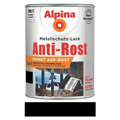 Alpina Metallschutz-Lack Anti-Rost Matt 750 ml RAL 9005 Schwarz