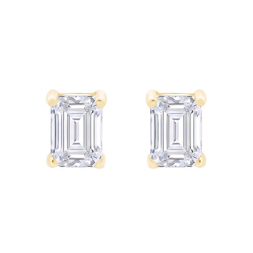 1.30 Ct Emerald Cut G-H VS-SI Lab Grown Diamond 14K Yellow Gold Stud Earrings