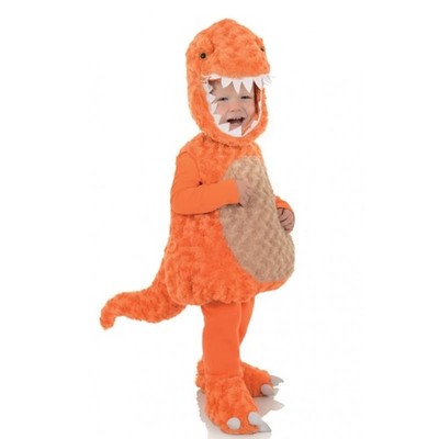 Disfraz De Peluche De Dinosaurio T-Rex Naranja Para Niños Y Niñas