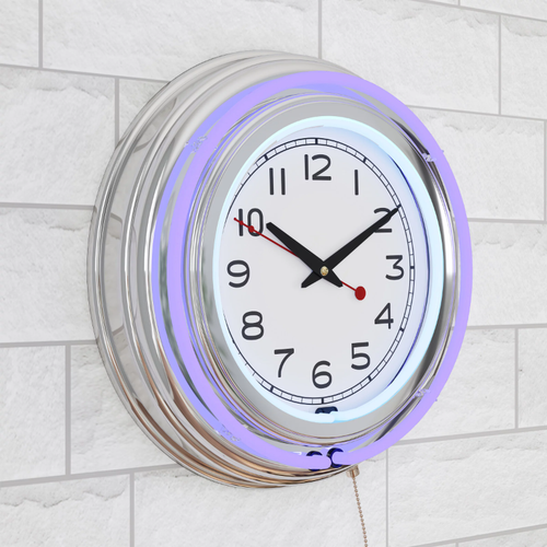 14" Retro Neon Wall Clock, Double Light Ring Vintage Style C