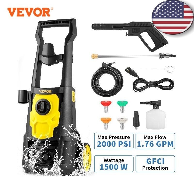 VEVOR 1500W High Pressure Car Washer 2000 PSI Electrical Por