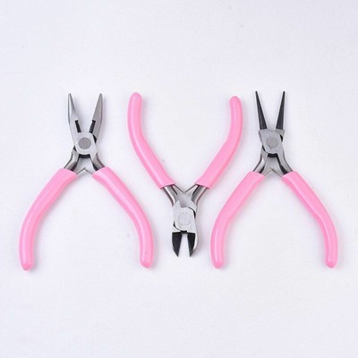 Mini Jewelry Pliers Sets Tools Equipment Making Carbon Steel Deep Pink 