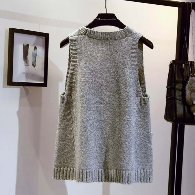Donna Maglia Canotta Scollo A V Gilet senza Maniche Maglione Tasca Serbatoio
