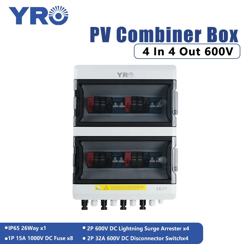 PV Combiner Box 4 input 4 output DC600V Solar Photovoltaic With Lightning Protec