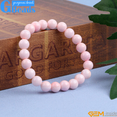 AAA Pink Conch Lobatus Shell Beaded Stretch Bangle Natural Reiki Chakra Bracelet