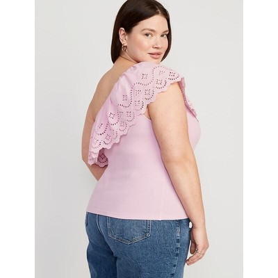 Old Navy Eyelet One Shoulder Top Rib Knit Pink XL