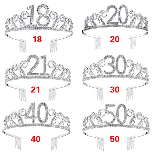 18//20//21st//30//40//50th Women Birthday Silver Rhinestone Tiara Crown Headband