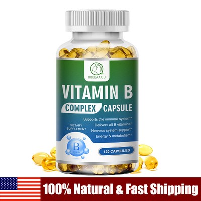 Vitamin B Complex Capsules B1,B2,B3,B5,B6,B7,B9,B12,Brain & Mood Support 120