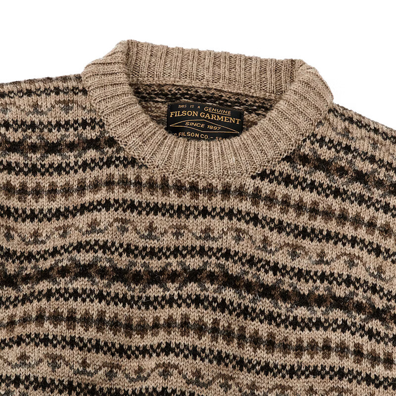 Pre-owned Filson Fair Isle Crewneck Sweater 20263566 Made In Scotland Fawn Tan Khaki Brown
