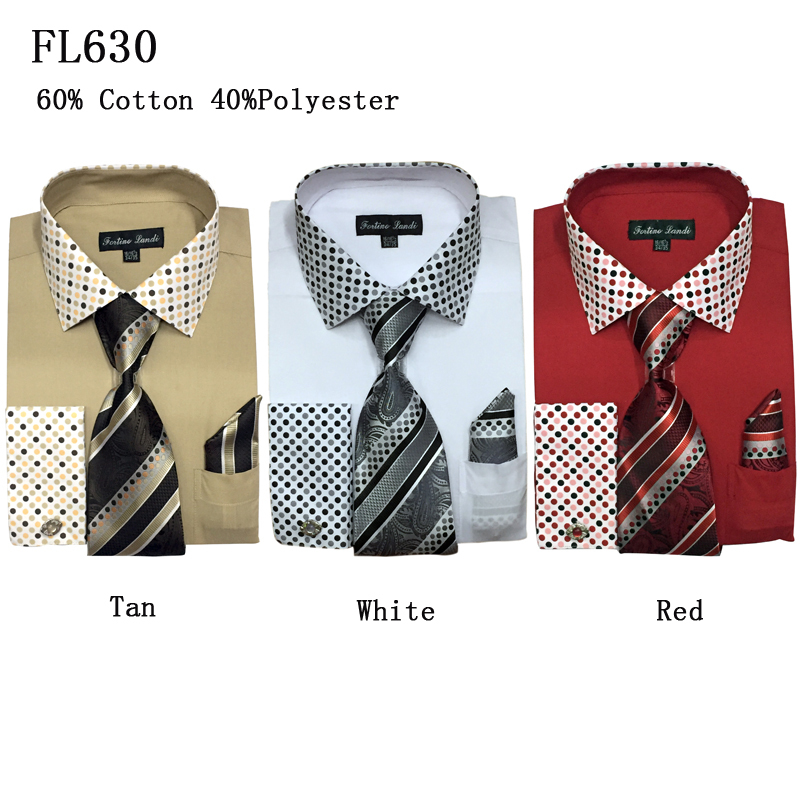 New Men's High Quality Fashion Dress Shirt With Tie&Hanky French Cuff FL630