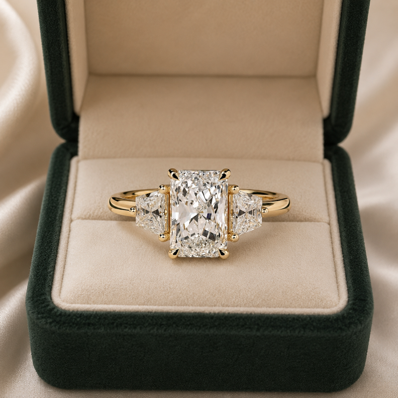 IGI Certified Lab Grown 4.40 Ct Diamond Wedding Ring 18K Yellow Gold Radiant Cut
