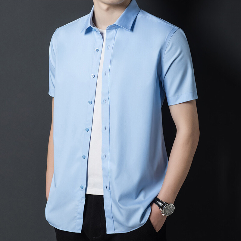 Herren Kurzärmliges Kleid Hemden Knöpfe Formelle Business Arbeit Bluse Slim