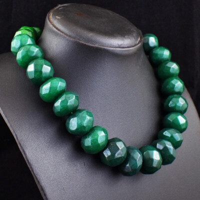 1245 Cts Earth Mined Green Emerald Round Shape Faceted Beads Necklace JK 25E356