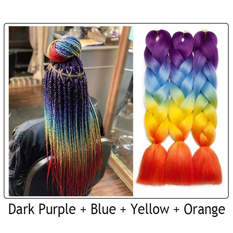 24" Kanekalon Jumbo Braiding Hair Extensions Ombre Rainbow Twist Braids as Human