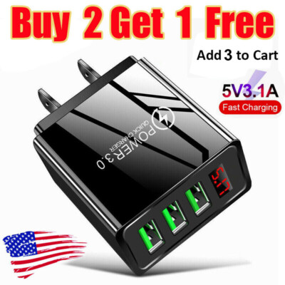 3-Ports Fast Wall Charger Charging Block Phone USB Cube For iPhone iPad Samsung