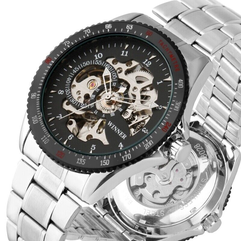 Winner Top Brand Men Auto Mechanical Watch Skeleton Military Watches Steel Strap