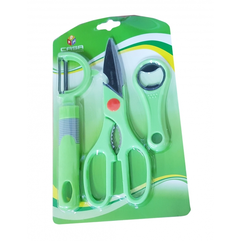 Set 3 Pezzi Pelapatate Pela Frutta Apribottiglie Forbici Utensili Cucina dfh