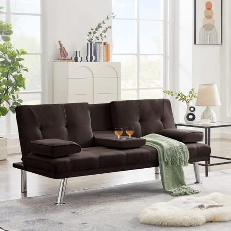 Convertible Folding Futon Sofa Bed, Fabric Linen Upholstered Modern Couch Lovese
