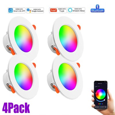 4Pack Tuya RGB LED Downlight Bluetooth Smart Ceiling Light APP Dimmable Lamp 10W