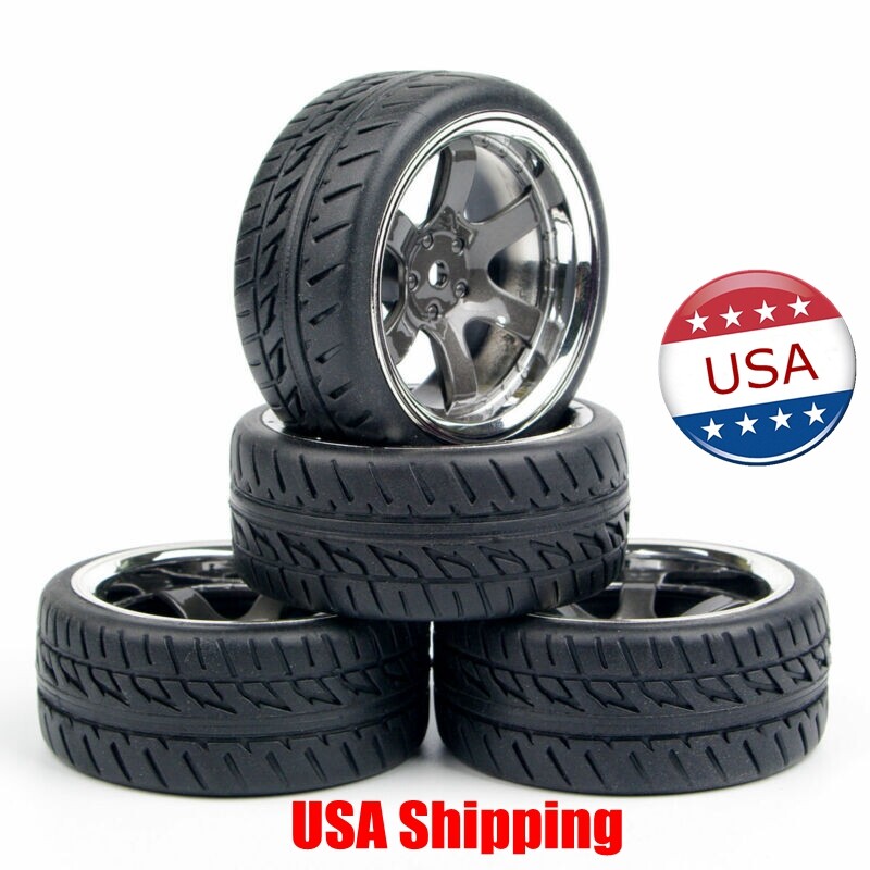 USA 4pcs RC Car Tires&Wheel HSP HPI 1:10 on Road Drift Racing Car PP0038+PP0150