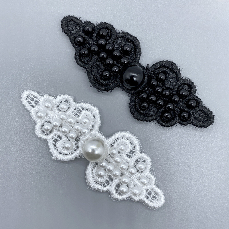 5 Pair of Beaded Chinese Lace Frog Fasteners Pearl Closure Button Knots for Sew