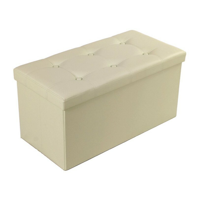 Pouf Poggiapiedi Contenitore Imbottito Portaoggetti Seduta Pelle 76x38x38cm