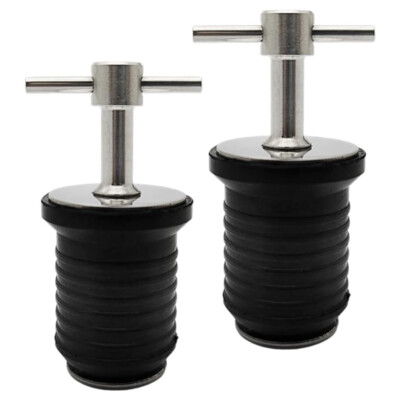 2 pack Boat Drain Plug Rubber Stainless Steel Twist Hull Drain Plugs Fittings US