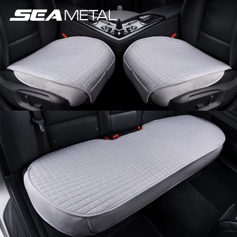 Universal Flax Car Seat Covers Front Rear Breathable Linen Cushion Anti Slip Aut