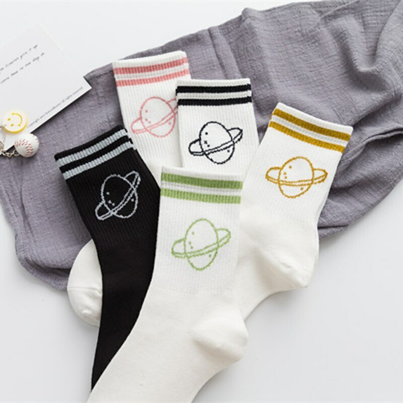 Winter Warm Women Socks Harajuku Planet Striped Funny Socks Lady Girl Skateboard
