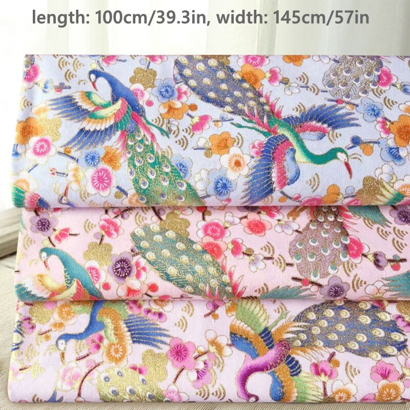 Japanese Peacock Printed Fabric Cloths for Kimono Cheongsam Bags DIY Crafts