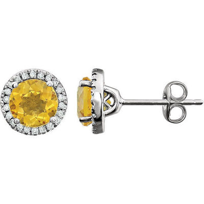JADiamonds Diamond & Citrine Birthstone Earrings In 14K White Gold (1/8 ct. tw.)