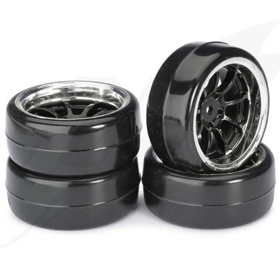 [FR] Absima Wheel Set Drift LP '' 9 Spoke / Profile B'' black/chrome 1:10 (4 pcs) 