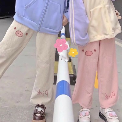 Japanese sweet women cute wide-leg pants college trousers loose student casual 
