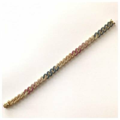 Pre-owned Nsg Men's Multicolor Cubic Zirconia Cuban Link 10 Mm Bracelet 8" 925 Silver In White