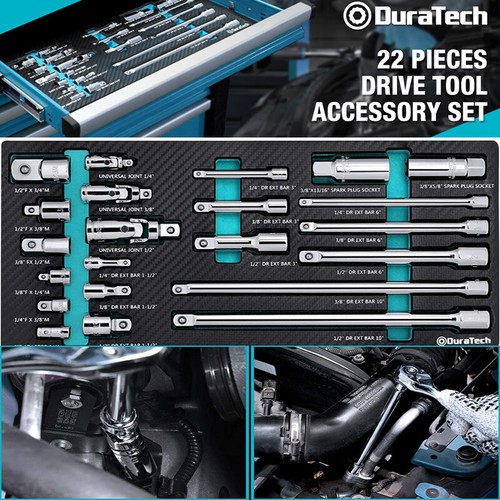 DURATECH 22PC Drive Tool Accessory Set Socket Adapters Extension Bars Steel