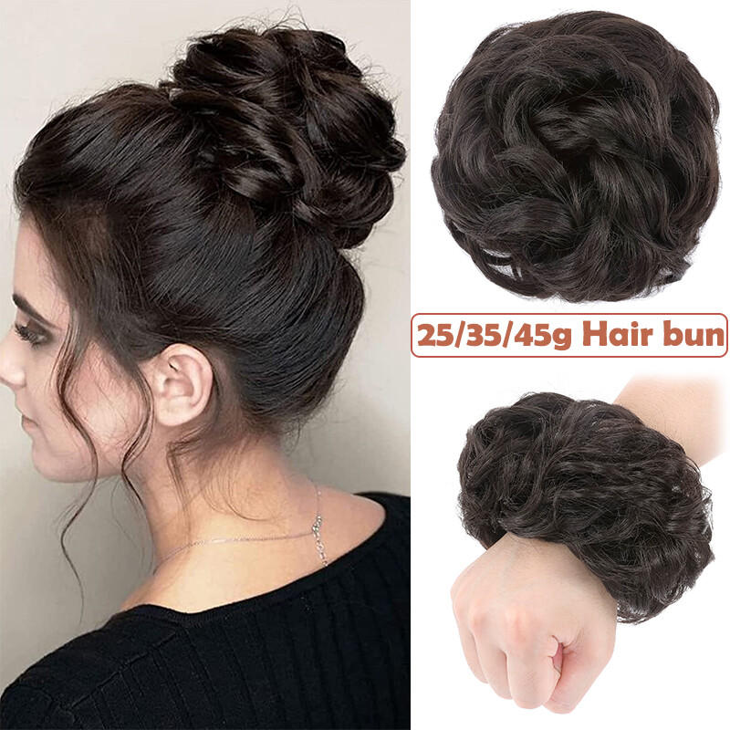 Black Curly Messy Bun Hair Piece Scrunchie Updo Hair Extensions Real as Human US