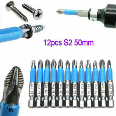 12Pcs Non-slip Screwdriver Bit Set Electric-Impact PH1/PH2/PH3/PZ1/PZ2/PZ3 a