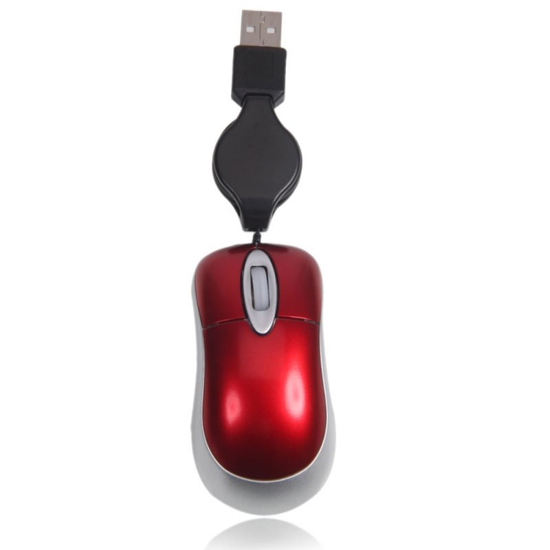 Mini Mouse Ottico Rotellina Filo Cavo Usb Retrattile 1600dpi Rosso Pc hsb