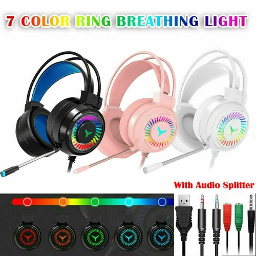 Gaming Kopfhörer Headset mit Mikrofon Stereo RGB LED für PS4 PC Laptop Xbox One