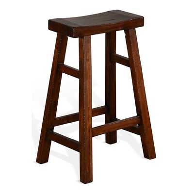 Home Square 30" Saddle Seat Mahogany Wood Stool in Medium Brown - Set of 2