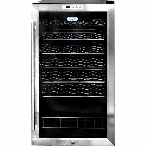 33 Bottle Stainless Steel Wine Cooler, Blue LED Chill Compressor Fridge Cellar