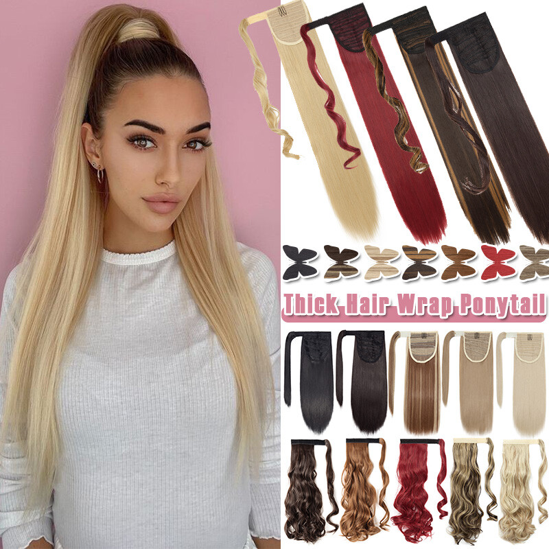 Highlight Thick HAIR WRAP Ponytail Clip In Hair Extensions Pony Tail As Human