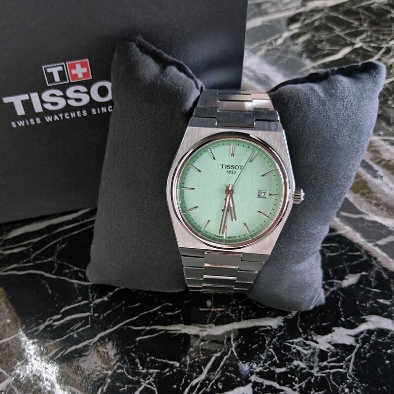 Pre-owned Tissot Men's Prx/316l Mint Green Dial Stainless Steel Quartz Watch T137.410.11.0
