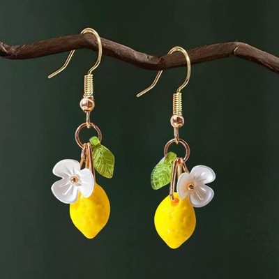 Personalized Lemon Earrings With Long Tassel Summer Fruit Dangle Earrings