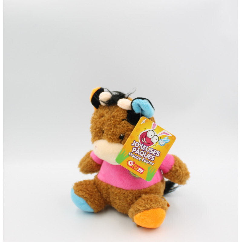 Doudou Vache Marron Rose Orange Bleu Fizzy - 26023