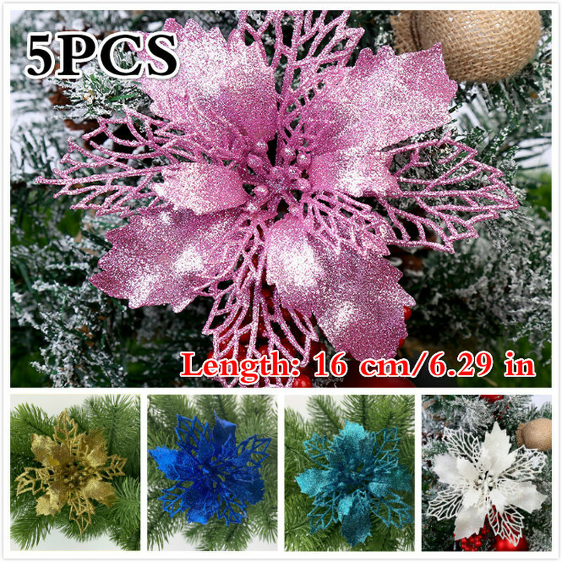5pcs-artificial-christmas-flowers-decor-glitter-fake-flower-xmas-tree-ornaments-